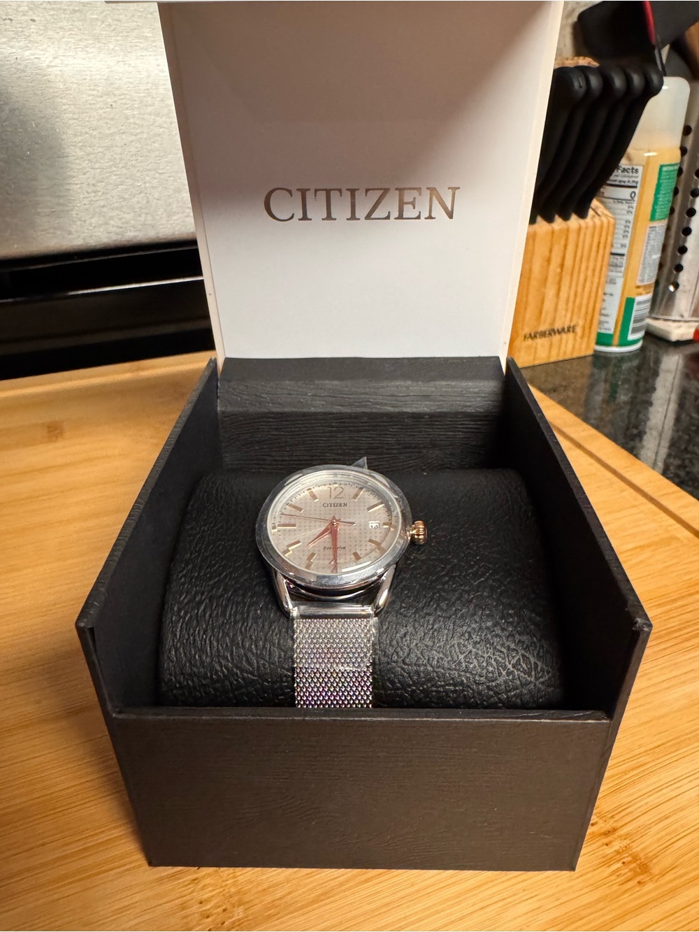 Citizen Women's Silver Mesh Strap Watch with Rose Gold Accents